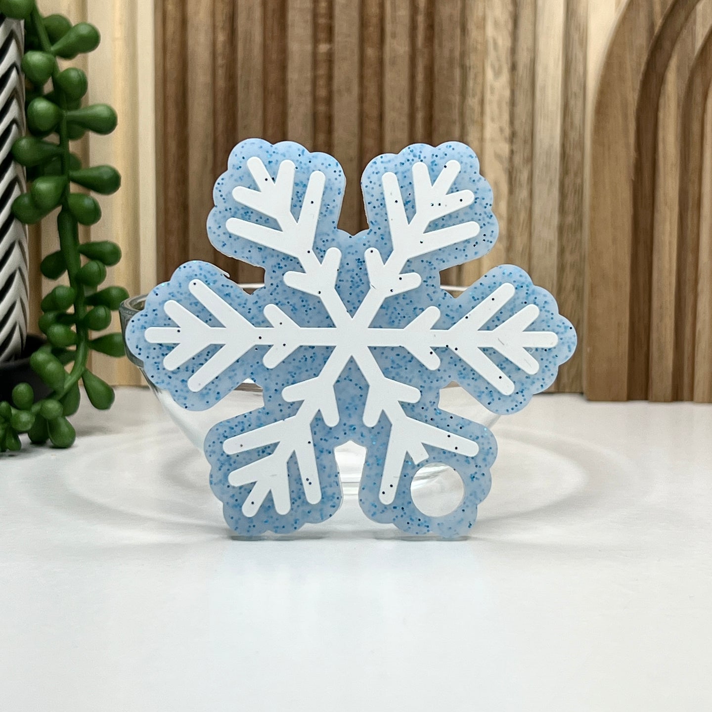 Blue Glitter Snowflake Tumbler Tag